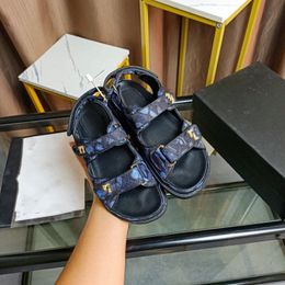 Kanaal Gewatteerde Denim Tweed Leren Muiltjes Slippers Papa Sandaal voor Dames Zomer Slippers In elkaar grijpende C-band Flats Gedrukt Platform Sandalen Klittenband 35-41 LDM3