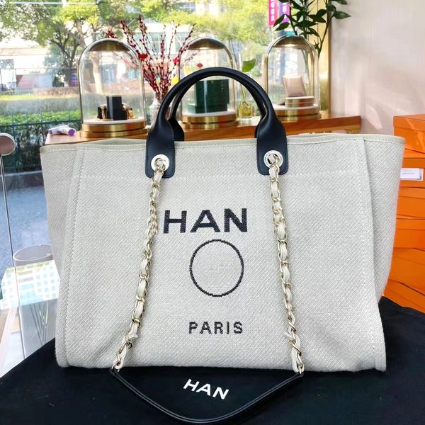 channel the tote bag Bolsas de compras deauville hombro Mujer Hombre bolsos perla lienzo moda viaje picnic Bolsa de playa lino crossbody dama vacaciones hobo monedero