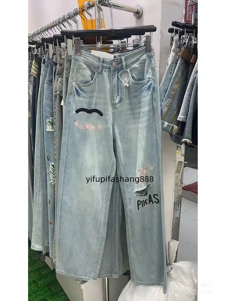 CANAL superior Ropa de mujer de lujo Jeans Jeans con agujeros en la parte inferior Pantalones para mujer Pantalones de pierna ancha Pantalones con parte inferior de campana Pantalones de mezclilla Moda de cintura Pantalones azules Diseño de pantalones