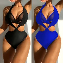 Chanshuang Nieuw eendelig zwempak Backless Bikini Swimsuit Womens Cut-Out Swimsuit Solid Color Bikini6503