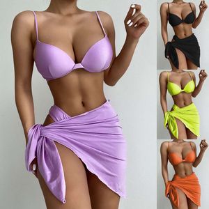 Chanshuang Nouveau maillot de bain en trois pièces Solid Bikini Womens Maillot de bain rassemblé Bikini6318 Bikini6318