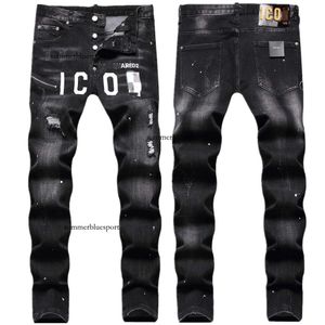 Chaopai trou cassé broderie Chaoxian fermeture éclair intérieure décoration impression couleur numérique Slim Fit jean élastique pour hommes