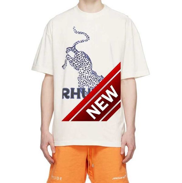 Chaopai Gaojie Camiseta casual de manga corta con cuello redondo y estampado de leopardo americano para hombre