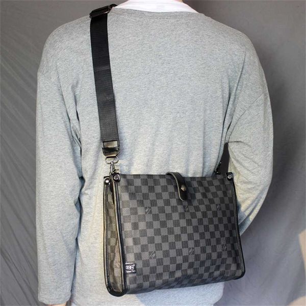 Chaopai Sac à bandoulière en cuir véritable pour hommes avec motif à carreaux iPad Diagonal Straddle Bag pour sac à dos d'affaires pour jeunes 3628