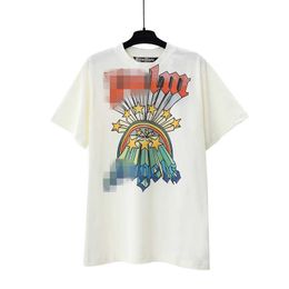 Chaopai Palm Angel Rainbow Star Lettre Impression T-shirt à manches courtes pour hommes et femmes Couples American High Street Half