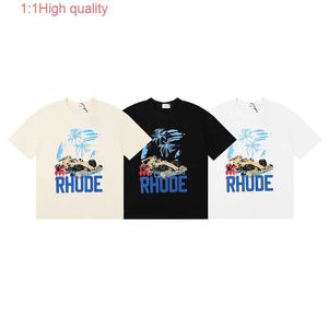 Chaopai RHUDE Racing Formula Lettre Motif T-shirt à manches courtes pour hommes et femmes High Street Chemise à manches mi-longues