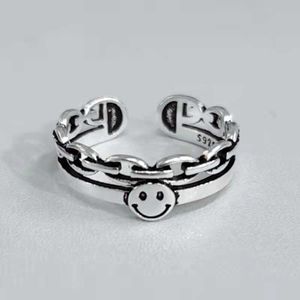 Chaoren Ring à double couche femelle coréenne personnalisée antique en argent thaï argent souriant face ouverte ring