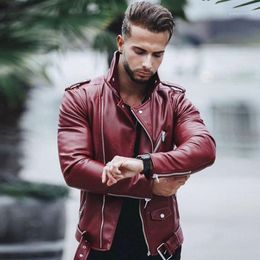 Chaqueta de Moto Cuero Genuino Primavera Y Otoño Para Hombre Con Costuras Cuello Alto H Heren Jassen