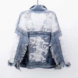 Chaquetas Mujer Summer Spring Streetwear broderie dentelle patchwork sexy veste de jean femme
