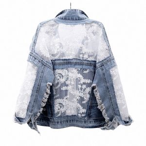 Chaquetas Mujer verano primavera streetwear bordado encaje patchwork sexy chaqueta de mezclilla mujeres deshilachadas borla suelta jeans abrigo q0zl #