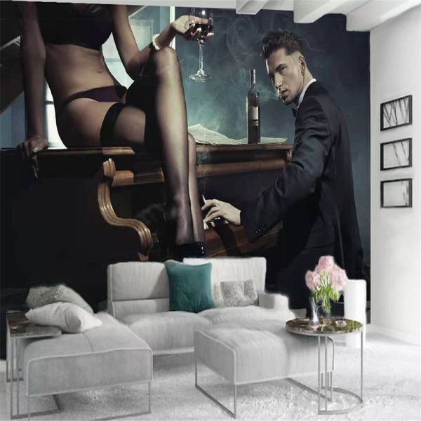 Papel tapiz 3d de personaje, hermoso Príncipe de Piano y chica Sexy, Mural moderno para decoración del hogar, sala de estar, dormitorio, fondos de pantalla clásicos 238J