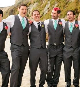 Houtskool grijs bruiloft vest en broek voor mannen slanke fit heren bruiloft smoking tuxedos designer herenpakken (vest+broek)