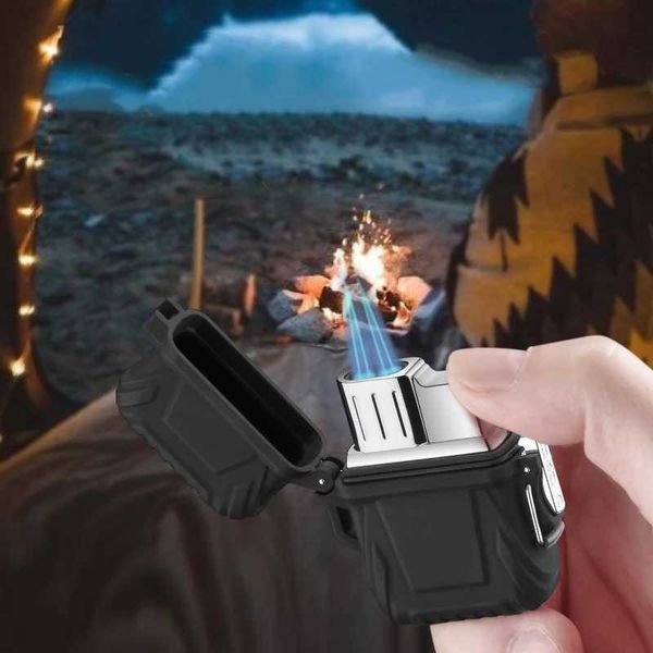 Charge USB Turbo sans briquet à gaz accessoires pour fumer étanche coupe-vent Plasma Double Arc briquets à cigares Gadgets pour hommes
