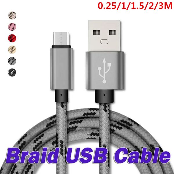 Cables del cargador 0.25M 1FT /1M 3FT /1.5M 4.5FT /2M 6FT /3M 10 FT Cable micro USB tipo C Cables de carga de sincronización de datos de carga rápida estándar para Samsung S9 Moto LG Android