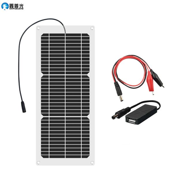 Chargers 10 watts 12 Volt Solar Pannel Chargeur de batterie 10W 12V Petits panneaux flexibles portables Port DC avec adaptateur USB pour la voiture de téléphone portable