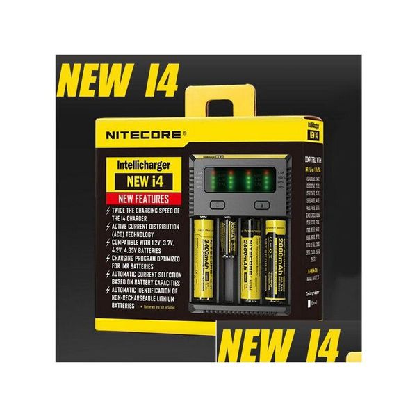 Chargeurs 100% authentiques Nitecore I4 Intellicharger 1500Mah Max Output E Cig Pour 18350 26650 10440 14500 Batterie Drop Delivery Electr Dh9Eq