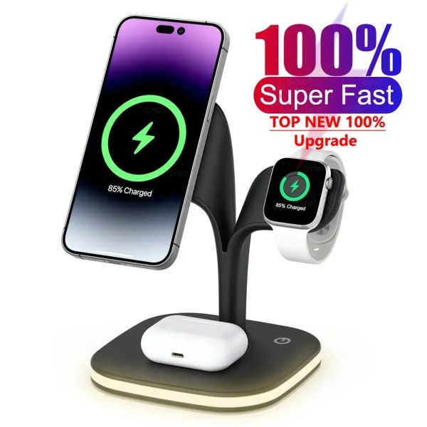 Chargers 100% magnétique du chargeur sans fil pour iPhone 15 14 13 12 Pro Max Apple Watch 8 7 AirPods Induction Fast Charging Dock Station