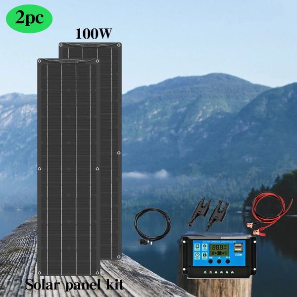 Cargadores Panel solar monocristalino extremadamente flexible de 100 vatios y 12 voltios 2 piezas 50 vatios ultraligero y delgado para vehículos recreativos, barcos, carga de batería de automóvil 231117