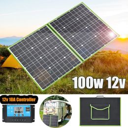 Chargers 100W 12V Kit de panneau solaire portable Haute efficacité Chargeur de batterie solaire pliable Contrôleur 10A Contrôleur pour cartouche RV PV