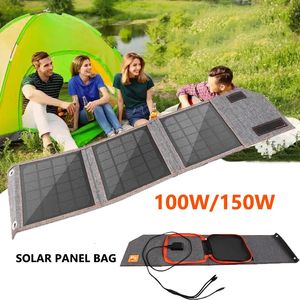 Cargadores 100W 150W Panel solar plegable USB 5V Cargador portátil celular Teléfono al aire libre Banco de energía para acampar senderismo con cable 231030