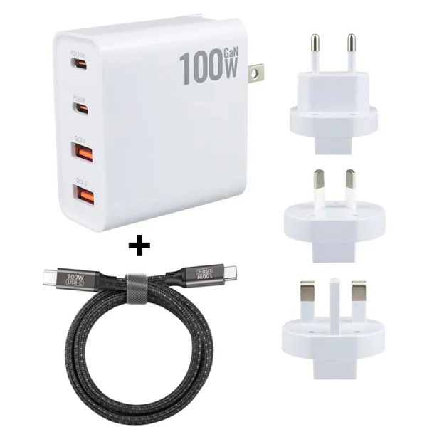 Chargers 100W 20V 5A 4 Port Gan Gan Chargeur USB TYPEC PD QC 3.0 Adaptateur de station de charge rapide rapide pour l'ordinateur portable MacBook iPhone Xiaomi No