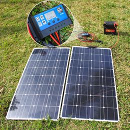 Cargadores 100w panel solar 200w 12v mono celda al aire libre kit flexible para luz hogar plomo ácido batería 230731