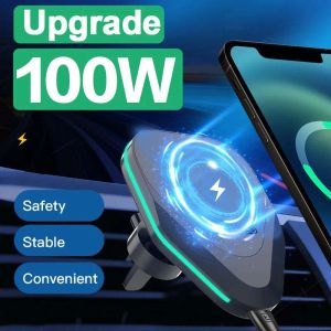 Chargers 100W QI Magnétique Magnip Wired Car Charger Air Ventime Moutien pour iPhone 14 Pro Max / Mini Fast Charging Car PhoneDder pour iPhone 12/13