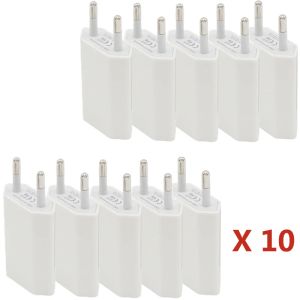 Chargers 10pcs Plug Plug USB Charger Phone Adaptateur pour Apple iPhone 4 4x xs XR SE 13 12 11 Pro 8 7 6 5 POCO F3 X3 Pro Wall Mobile Charger