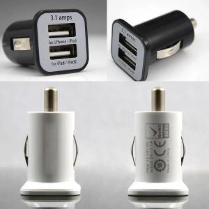 Laders 10 stcs / lot 5v 3.1a Micro Auto Universal Dual 2 Port USB Car Charger Adapters voor iPhone iPad iPod Charger Adapter / Cigar Socket