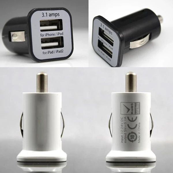 Chargers 10pcs / lot 5V 3.1a Micro Auto Universal Dual 2 Port USB Car Charger Adaptors pour iPhone iPad iPod Charger Adaptateur / Cigarchet