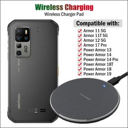 Chargers 10W Fast Qi Charger inalámbrico para Ulefone Power Armor 19T 19T 18T 13T 13 14 Pro Armor 12 17 Pro Rugged Phone Rugged Wireless Carging Pad