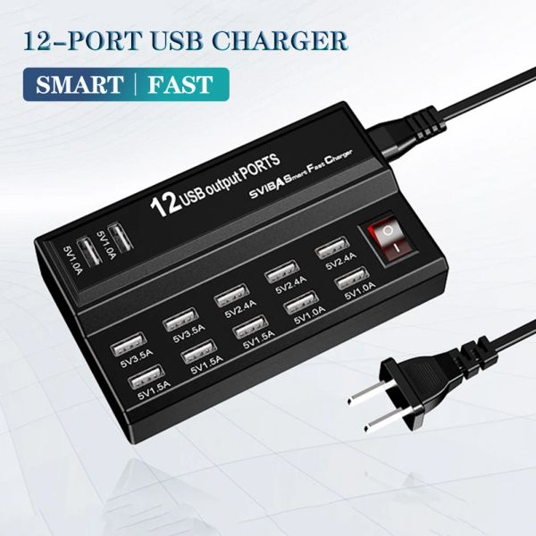 Cargadores 12port Smart USB Charger tableta Teléfono Adaptador de cargador USB Estación de carga USB Cargador rápido para iPhone iPad Huawei Xiaomi Samsung