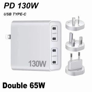 Chargers 130W 4Port PD 3.0 GAN USB Type C Charger Snellaadstation Dubbele 65W Wall voor MacBook iPad iPhone Samsung Laptop Notebook