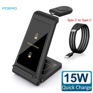 Chargers 15W 3 en 1 Chargeur sans fil rapide pour iPhone 14 13 12 11 Pro Max Dock de charge sans fil pour Apple Watch 7 SE Airpods Pro