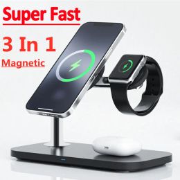 Chargers 15W 3 en 1 Magnetic Wireless Charger Stand para iPhone 13 12 Pro Max Apple Watch Safe Fast Carga para iWatch 7 6