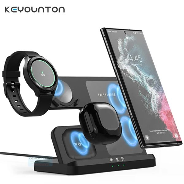 Chargers 15W 3 en 1 Chargeur sans fil Stand Fast Charging Dock Station pour Samsung Z Fold 3 S21 S22 Galaxy Watch 5 4 3 Buds actifs 2 S3
