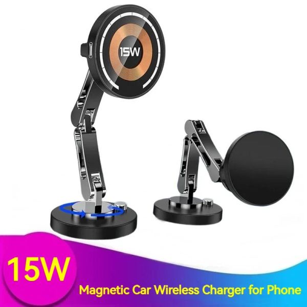 Chargers 15W Aluminium ALLIAGE MAGNÉTIQUE CHARGEUR SANS WIRESS 360 Rotation Stand pour iPhone 14 13 12 11 Pro Max Samsung Carregadores Sem Fio