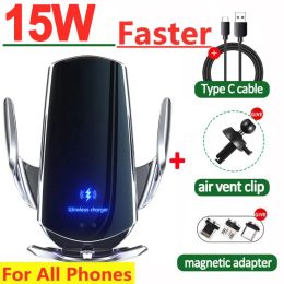 Laders 15W Auto Wireless Charger Magnetic Car Mount Telefoonhouder voor iPhone 14 13 12 Samsung Xiaomi Infrarood Inductie Snel opladen