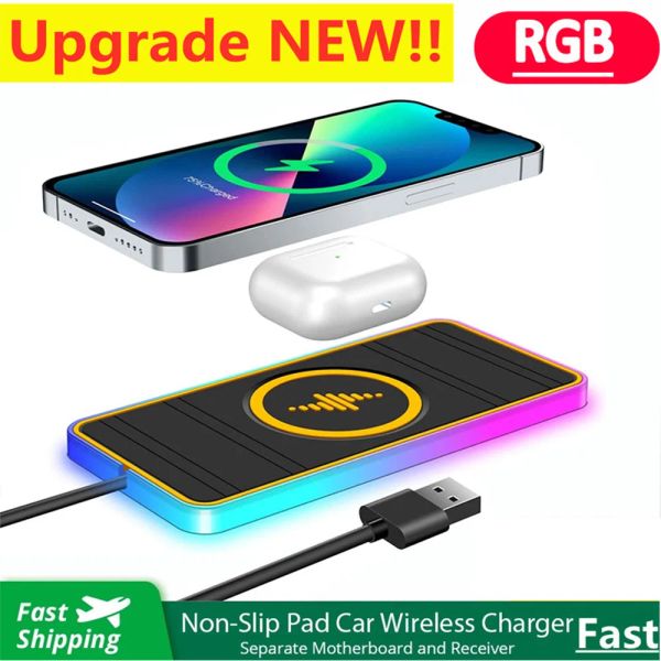 Cargadores de 15 W Cargador inalámbrico Pad RGB Silicona Matera sin deslizamiento para iPhone 14 13 Samsung Xiaomi Car Chargers Estación de carga rápida