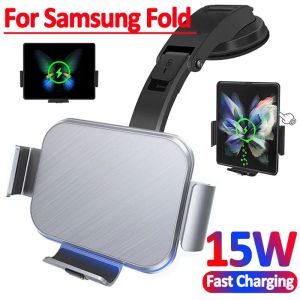 Laders 15W auto draadloze laderstandhouder Dual Coil Foldable Telefoonauto Snellaadstation voor Samsung Galaxy Z Fold 4 3 2 iPhone