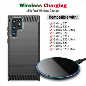 Chargers 15W snelle Qi draadloze oplader voor Samsung Galaxy S23 S22 S21 Ultra Plus Telefoon draadloos oplaadkussen met USB -kabelcadeau