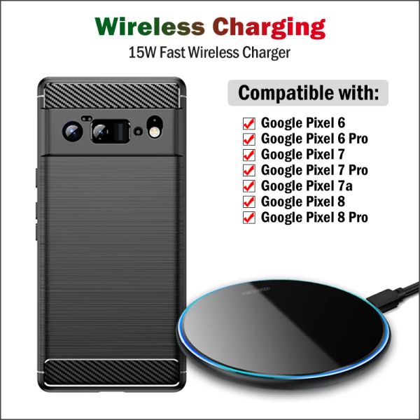 Chargers 15W Chargeur sans fil Qi rapide pour Google Pixel 6 7 7a 8 Pro Télectricité sans fil de téléphone avec étui cadeau câble