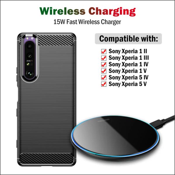 Chargers 15W Fast Qi Cargador inalámbrico para Sony Xperia 1 II III IV V XPERIA 5 V IV Pad de carga inalámbrica con estuche de regalo de cable USB