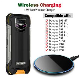 Chargers 15W PAD DE CHARGE DE CHARGE SEFFORMES FAST pour DOOGEE S98 S99 S100 S95 S96 GT S97 S88 S89 Pro V20 V30 Chargeur sans fil respiratoire