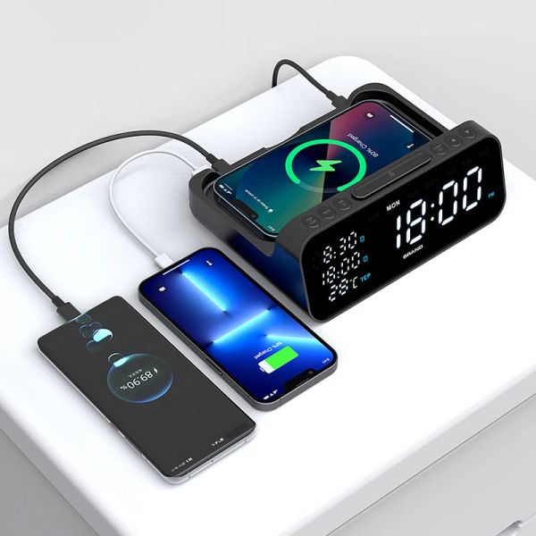 CARGERS 15W Reloj de alarma de cargador inalámbrico rápido para iPhone 8 11 12 13 Pro Max Mini/Samsung S21/Xiaomi Tipo C Reloj de escritorio Estación de cargador