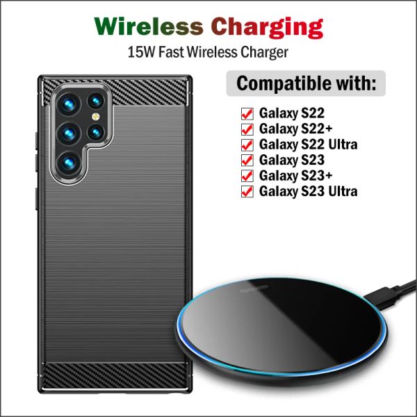 Chargers 15W Charger sans fil rapide pour Samsung Galaxy S23 S22 Ultra Plus Qi Tamp de charge sans fil avec casse-cadeau USB