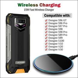 Chargers 15W Charge sans fil rapide pour DOOGEE S100 S99 S98 S97 S88 Pro Plus S96 GT V10 V20 V30 V30T Universal Qi Charger Wireless Pad