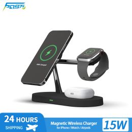 Chargers 15W Mag Safe Wireless Charger Station 3 In 1 Apple Phone Telefoon Holder Holder Type C Magnetic Stand voor iPhone 12 13 14 Pro Max Mini