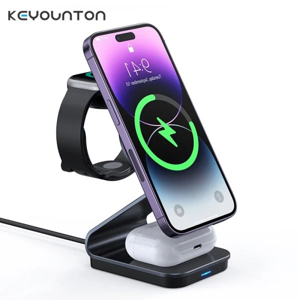 Chargers 15W Magnetic Wireless Charger Stand pour iPhone 12 13 Pro Max 14 Plus 3 en 1 station de quai de charge rapide pour Apple Watch 8 AirPods