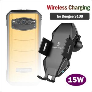 Chargers 15W Qi Car Wireless Charging Stand pour DOOGEE S100 Porte-fils de téléphone robuste Chargeur sans fil pour Doogee S100 Carcharger
